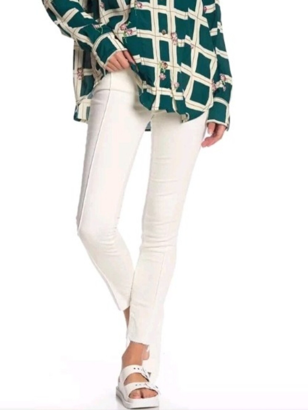 Free People Del Wray White Step Hem Raw Hem Pintuck Skinny Jeans Size 27